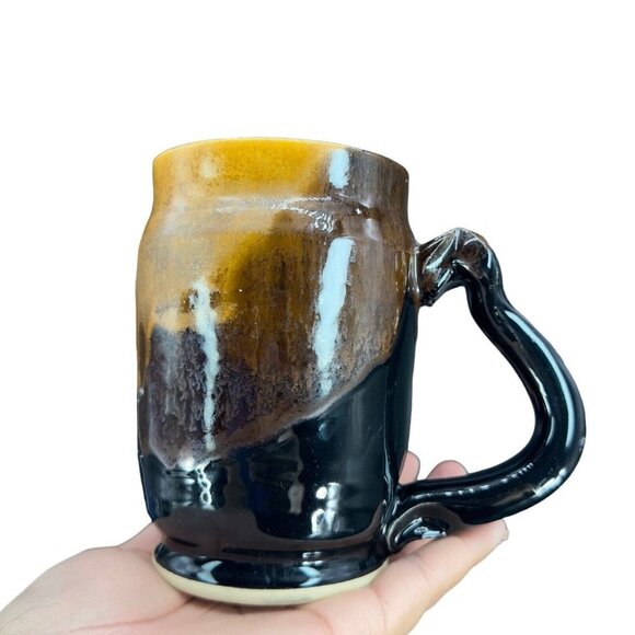 Hand Made Studio Art Pottery Coffee Cup Mug Marked Beeds Pottery Drip Glaze Larg - Picture 11 of 13